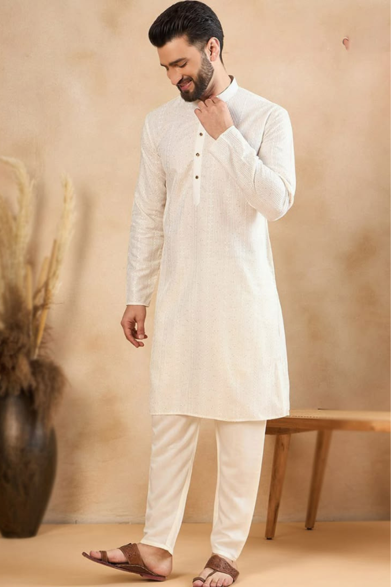 Kurta Pajama - Ivory Silk