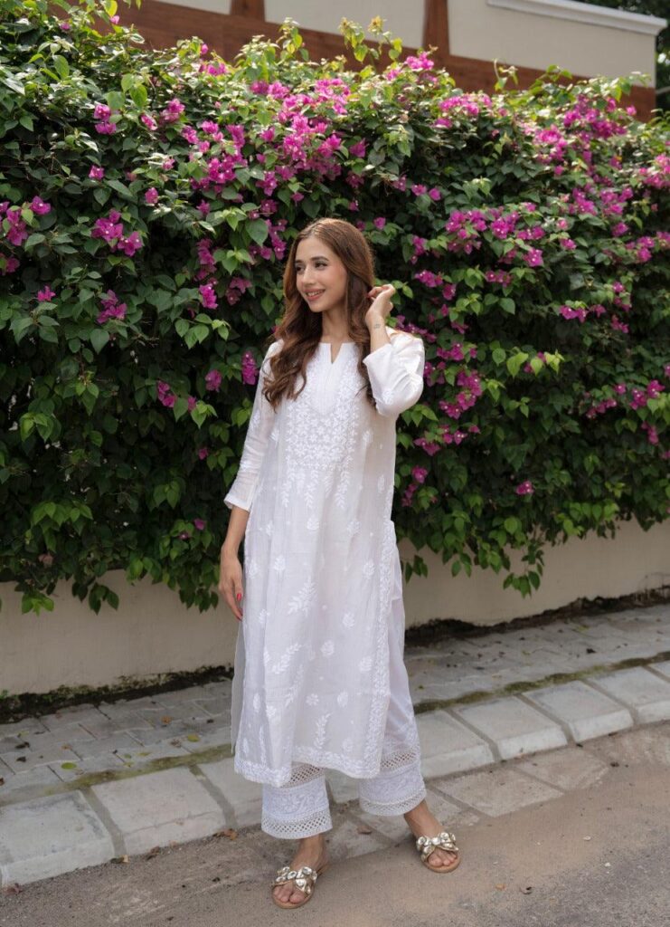 white chikankari kurta styling